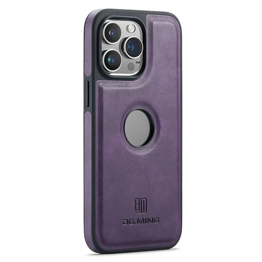 DG.MING For iPhone 13 Pro Max Case PU Leather+PC+TPU Cover with Logo View Window - Purple - 2