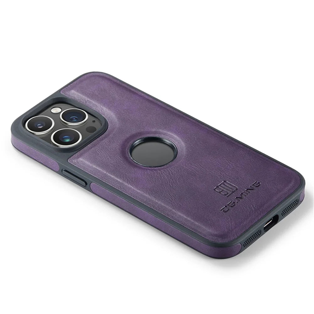 DG.MING For iPhone 13 Pro Max Case PU Leather+PC+TPU Cover with Logo View Window - Purple - 5