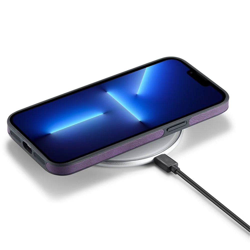 DG.MING For iPhone 13 Pro Max Case PU Leather+PC+TPU Cover with Logo View Window - Purple - 6