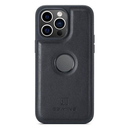 DG.MING For iPhone 15 Pro Case Logo View Shockproof PU Leather+PC+TPU Cover - Black - 1