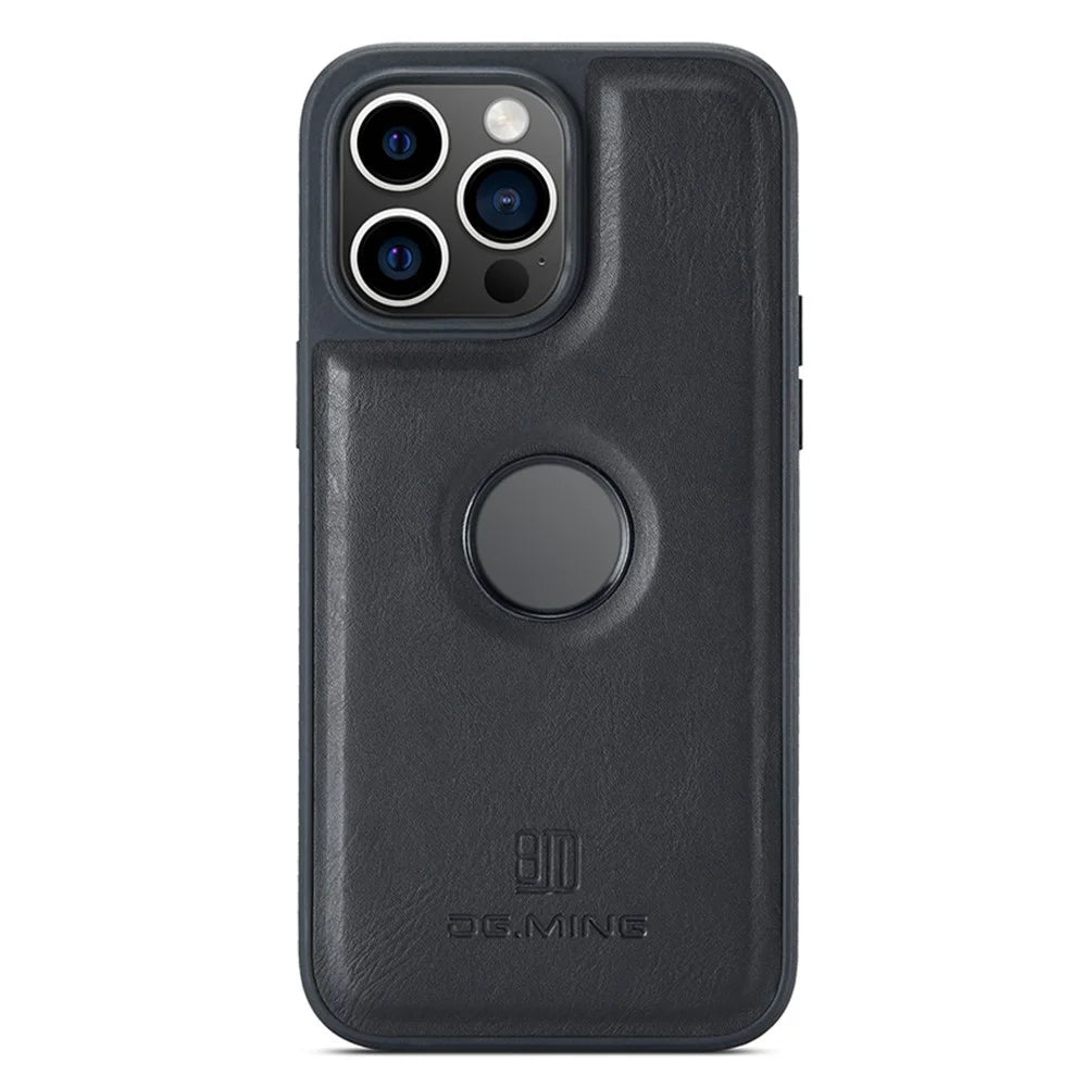 DG.MING For iPhone 15 Pro Case Logo View Shockproof PU Leather+PC+TPU Cover - Black - 1