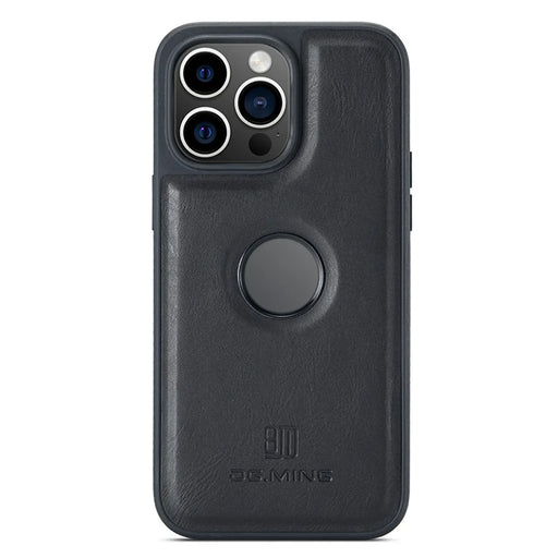 DG.MING For iPhone 15 Pro Case Logo View Shockproof PU Leather+PC+TPU Cover - Black - 1