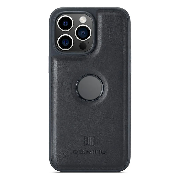 DG.MING For iPhone 15 Pro Case Logo View Shockproof PU Leather+PC+TPU Cover - Black - 1