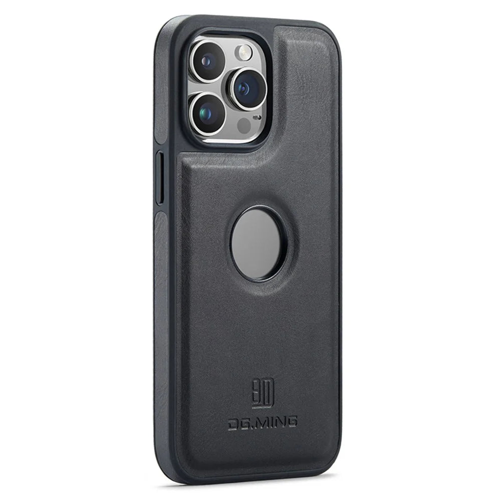DG.MING For iPhone 15 Pro Case Logo View Shockproof PU Leather+PC+TPU Cover - Black - 2