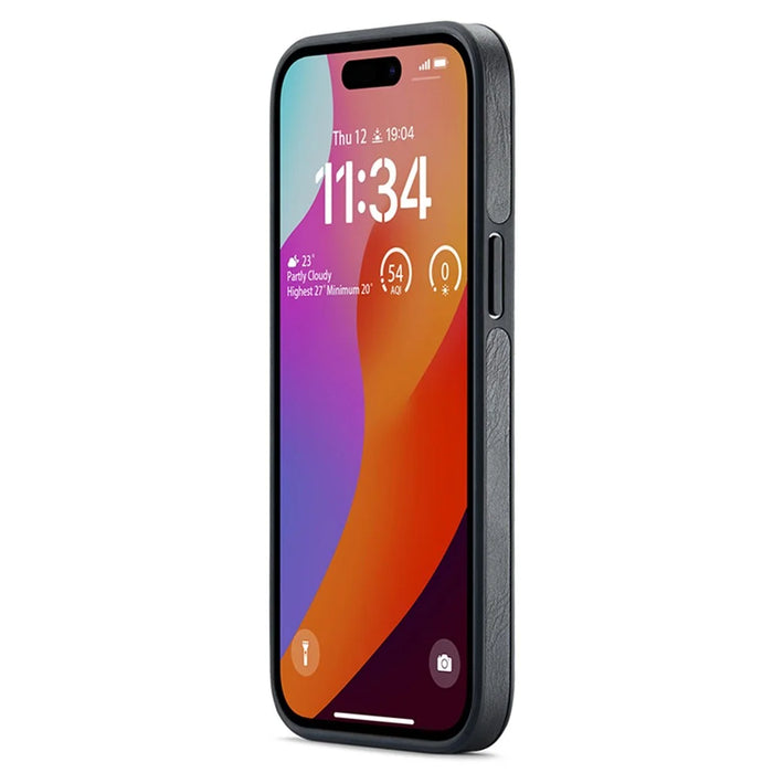 DG.MING For iPhone 15 Pro Case Logo View Shockproof PU Leather+PC+TPU Cover - Black - 3