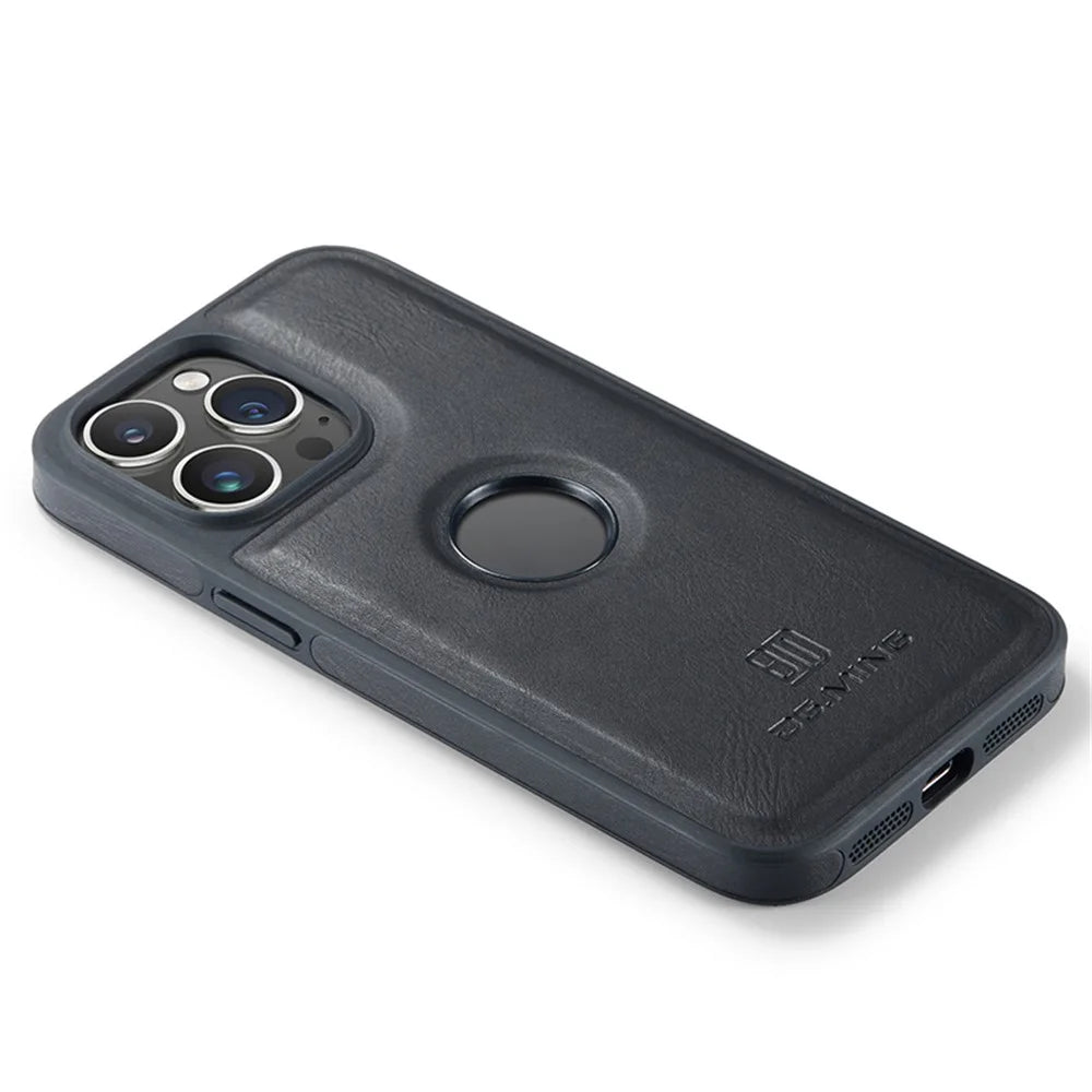 DG.MING For iPhone 15 Pro Case Logo View Shockproof PU Leather+PC+TPU Cover - Black - 5