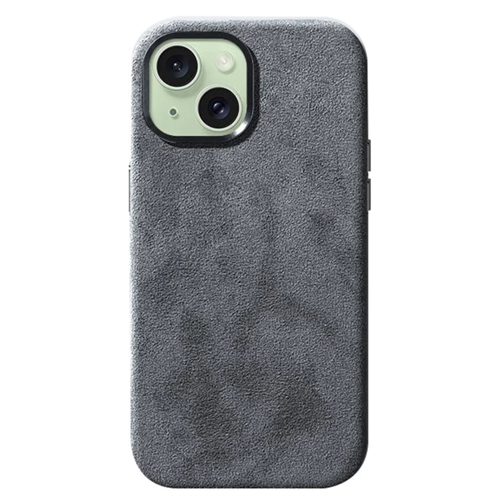 For iPhone 15 Case Compatible with MagSafe Suede PC Phone Protective Shell - Light Grey - 1
