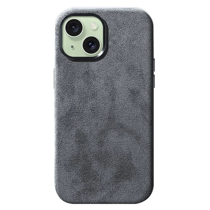 For iPhone 15 Case Compatible with MagSafe Suede PC Phone Protective Shell - Light Grey - 1
