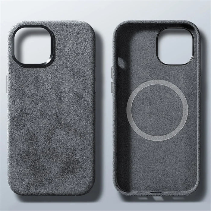For iPhone 15 Case Compatible with MagSafe Suede PC Phone Protective Shell - Light Grey - 2