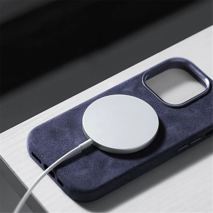 For iPhone 15 Case Compatible with MagSafe Suede PC Phone Protective Shell - Light Grey - 3