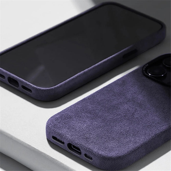 For iPhone 15 Case Compatible with MagSafe Suede PC Phone Protective Shell - Light Grey - 4