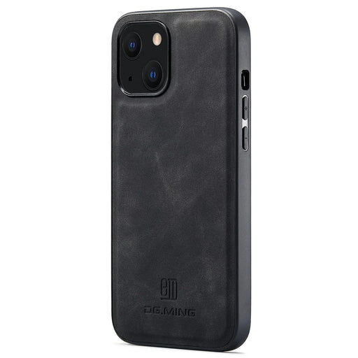 DG.MING For iPhone 13 Case Back Protector PU Leather+PC+TPU Phone Cover - Black - 1