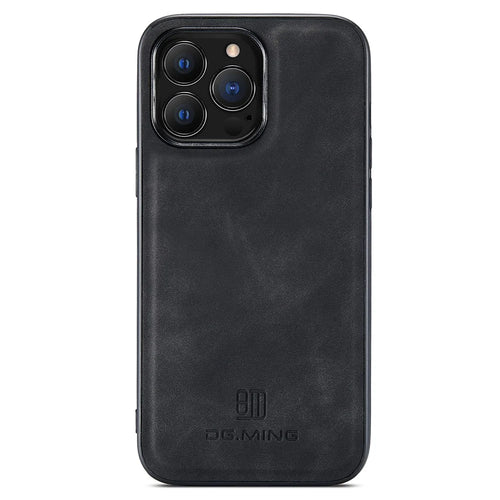 DG.MING For iPhone 13 Pro Max Case Shockproof Shell PU Leather+PC+TPU Cover - Black - 1