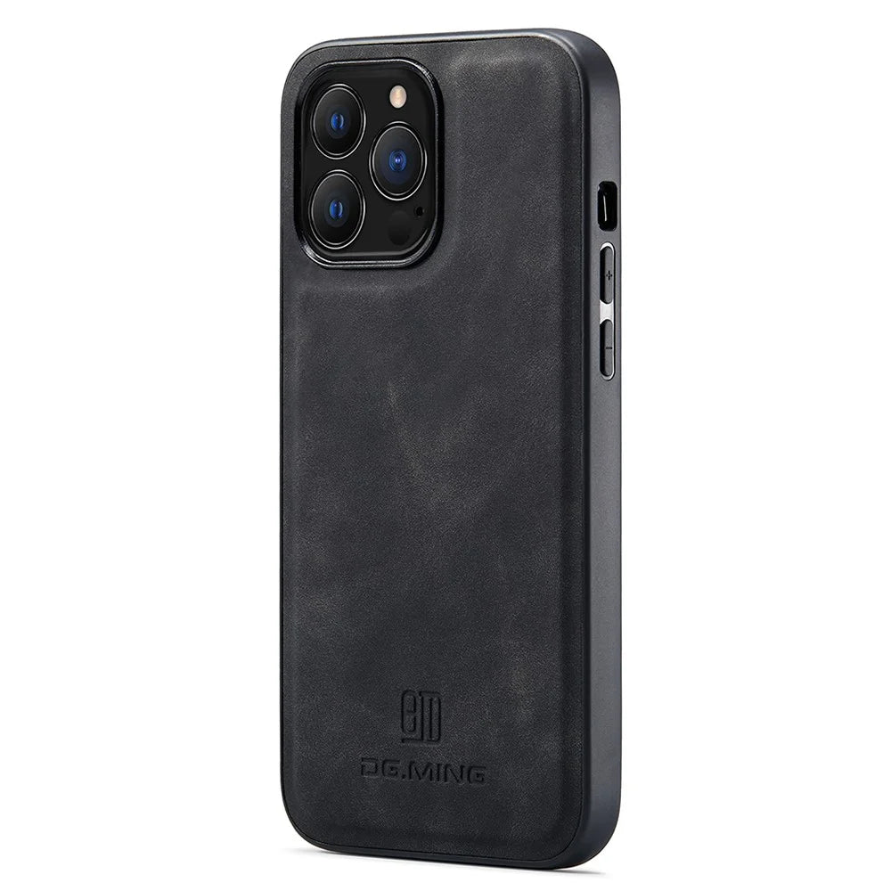 DG.MING For iPhone 13 Pro Max Case Shockproof Shell PU Leather+PC+TPU Cover - Black - 2