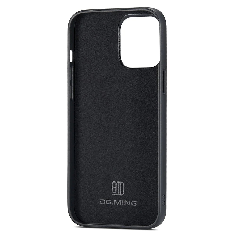 DG.MING For iPhone 13 Pro Max Case Shockproof Shell PU Leather+PC+TPU Cover - Black - 3