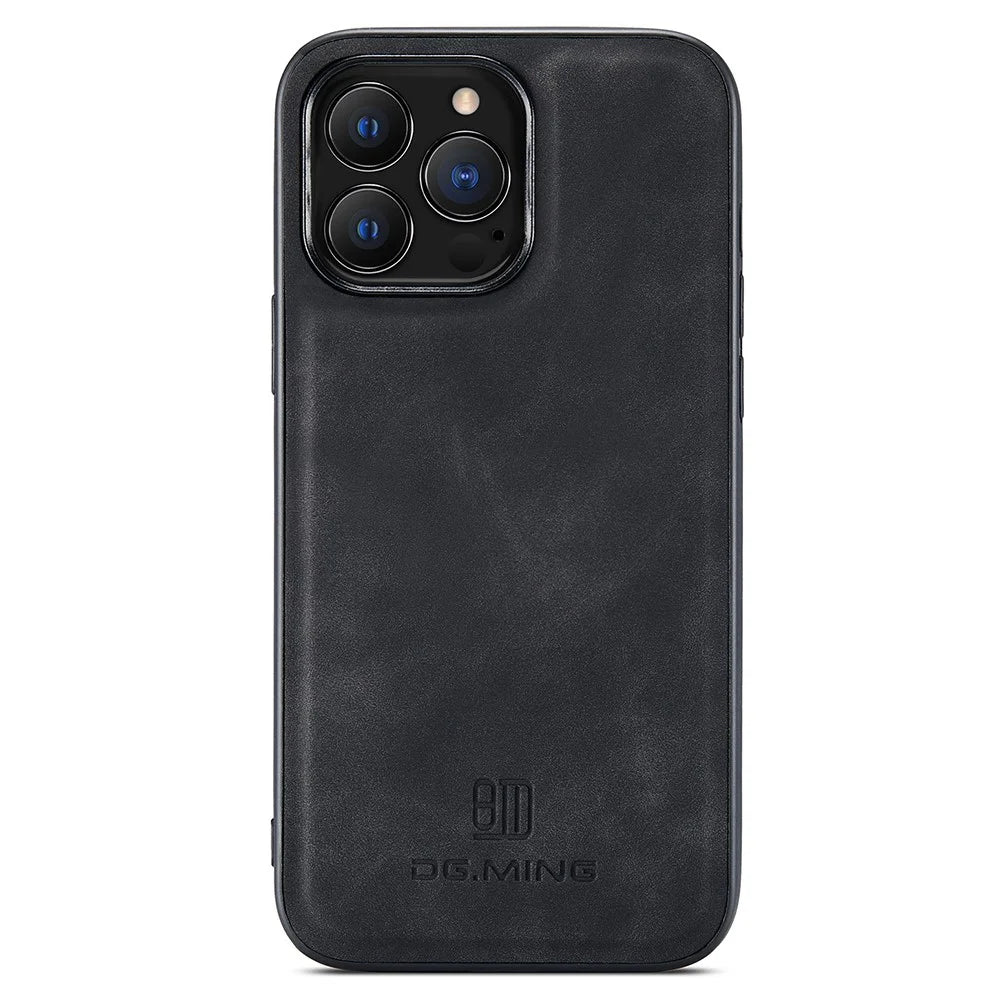 DG.MING For iPhone 12 / 12 Pro Case Fall-Proof PU Leather+PC+TPU Back Shell - Black - 1