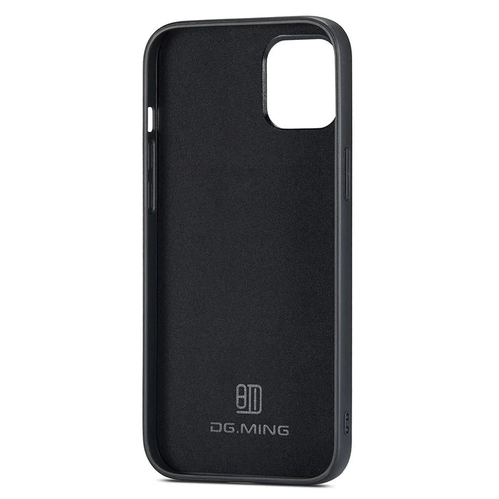 DG.MING For iPhone 14 Case PC+TPU+PU Leather Coated Back Shell - Black - 3