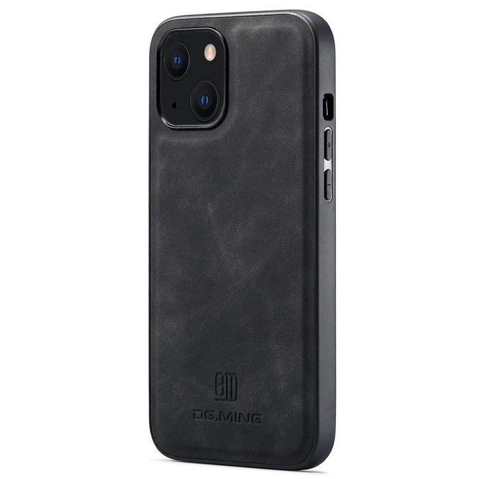 DG.MING For iPhone 15 Plus Case PC+TPU+PU Leather Coated Hybrid Cover - Black - 1