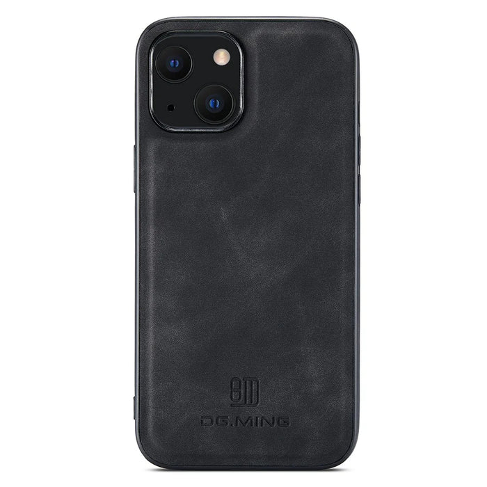 DG.MING For iPhone 15 Plus Case PC+TPU+PU Leather Coated Hybrid Cover - Black - 2
