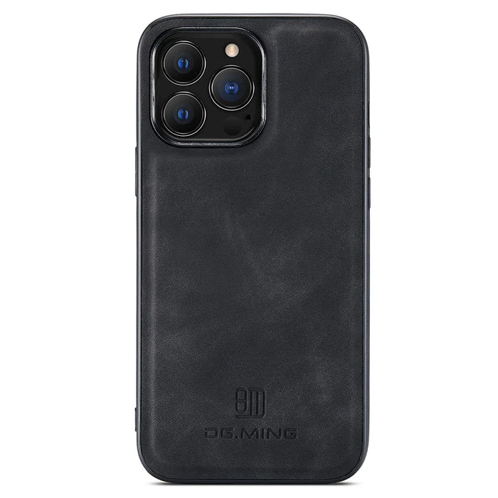 DG.MING For iPhone 15 Pro Max Case Cell Phone PC+TPU+PU Leather Coated Cover - Black - 1