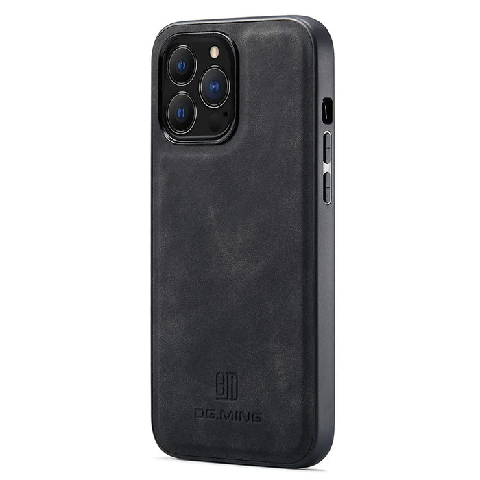 DG.MING For iPhone 15 Pro Max Case Cell Phone PC+TPU+PU Leather Coated Cover - Black - 2