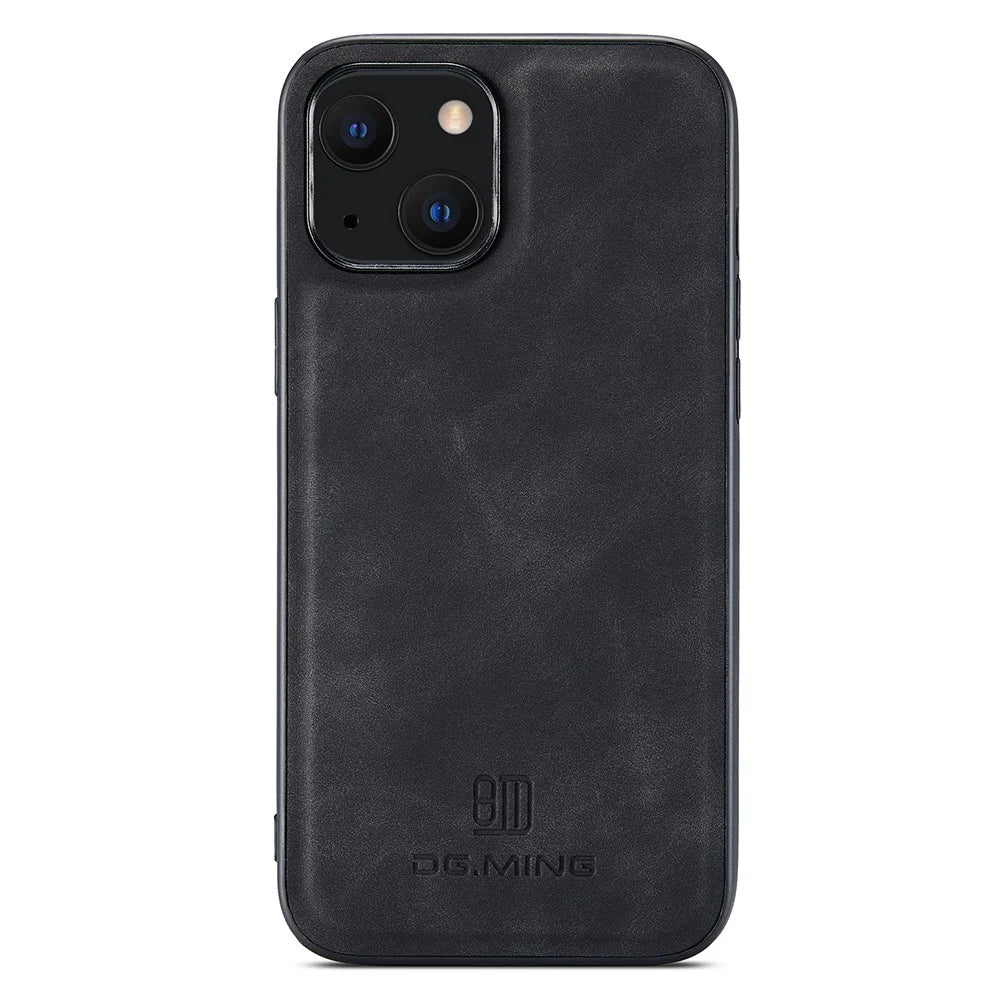 DG.MING For iPhone 14 Plus Case Cell Phone PC+TPU+PU Leather Coated Protective Cover - Black - 2