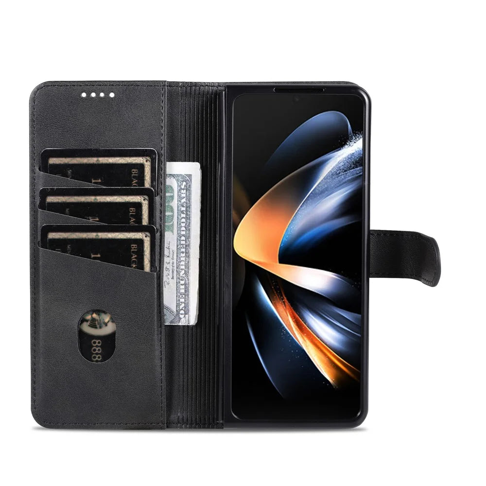 AZNS For Samsung Galaxy Z Fold5 5G Case Wallet PU Leather Phone Cover - Black - 2