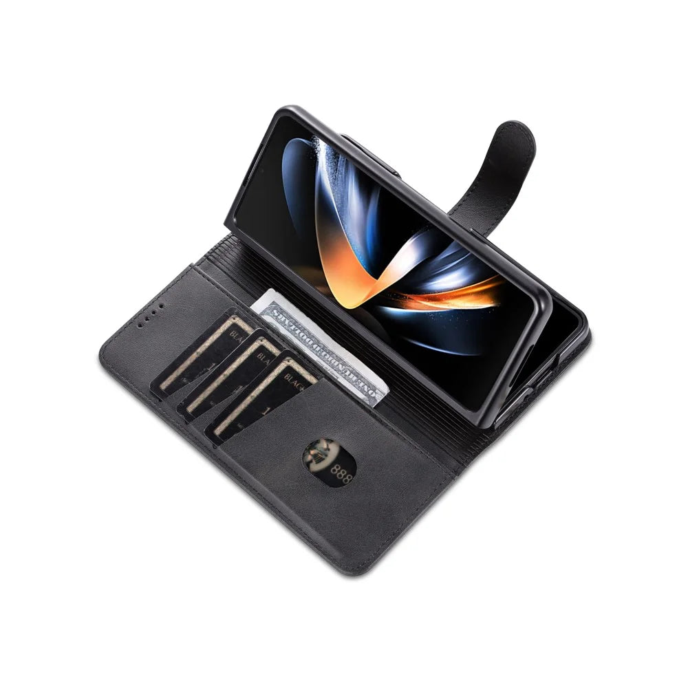 AZNS For Samsung Galaxy Z Fold5 5G Case Wallet PU Leather Phone Cover - Black - 5