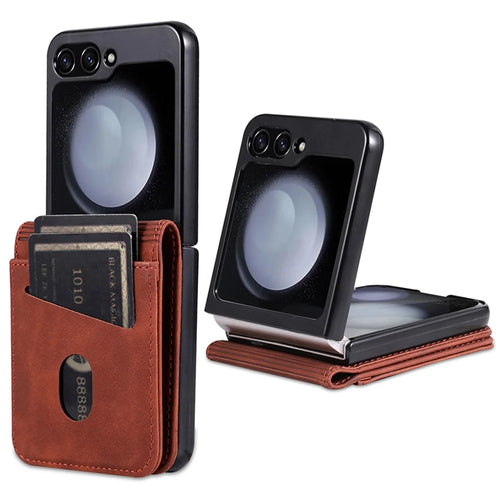 AZNS For Samsung Galaxy Z Flip5 5G Leather Case Card Holder Protective Phone Cover - Brown - 1