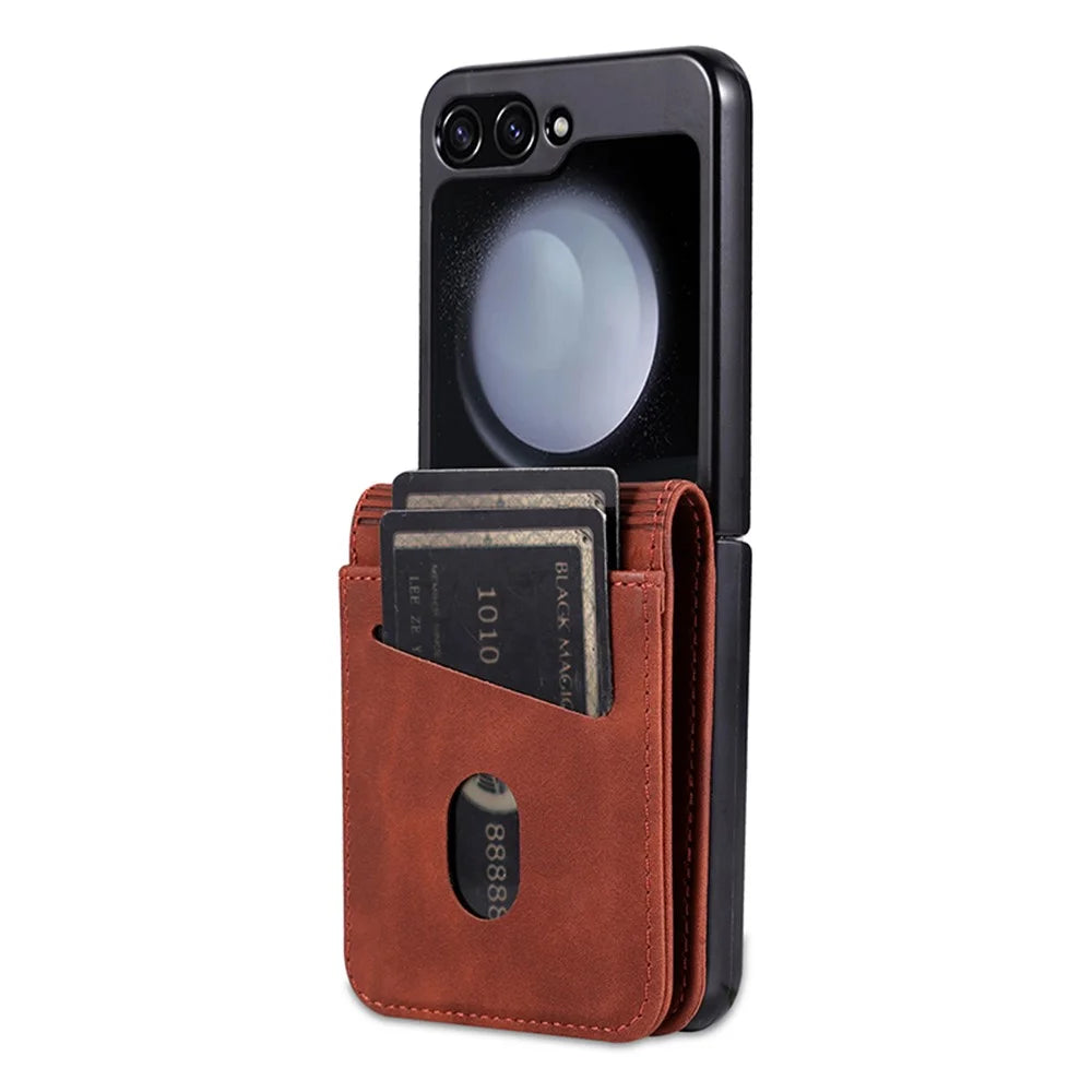 AZNS For Samsung Galaxy Z Flip5 5G Leather Case Card Holder Protective Phone Cover - Brown - 2