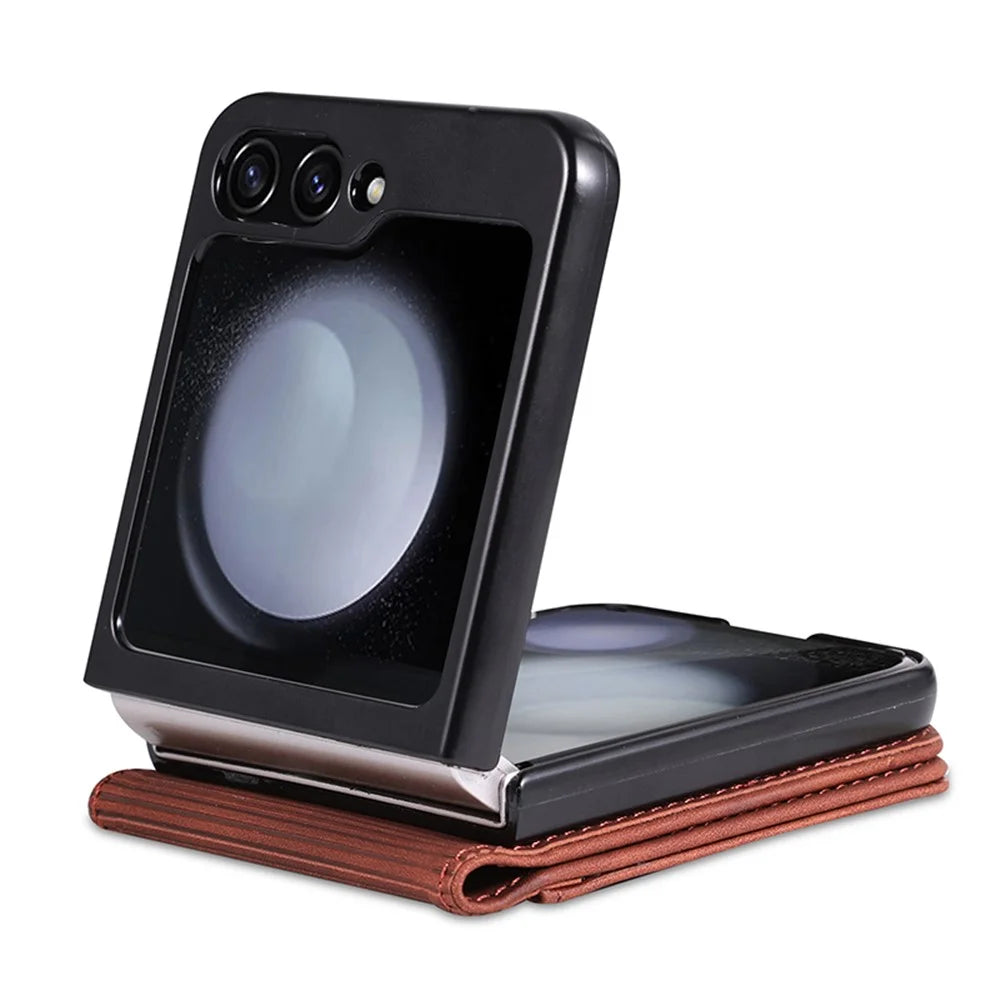 AZNS For Samsung Galaxy Z Flip5 5G Leather Case Card Holder Protective Phone Cover - Brown - 4