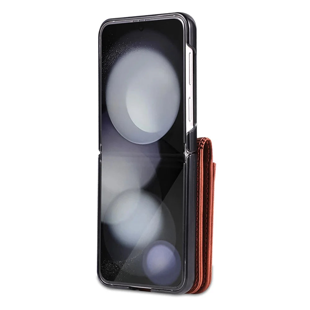 AZNS For Samsung Galaxy Z Flip5 5G Leather Case Card Holder Protective Phone Cover - Brown - 6
