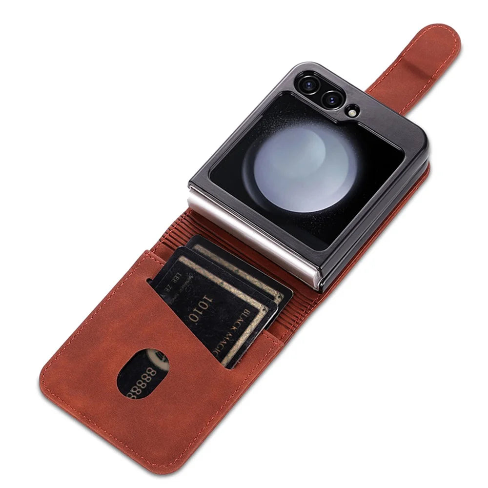 AZNS For Samsung Galaxy Z Flip5 5G Leather Case Card Holder Protective Phone Cover - Brown - 7