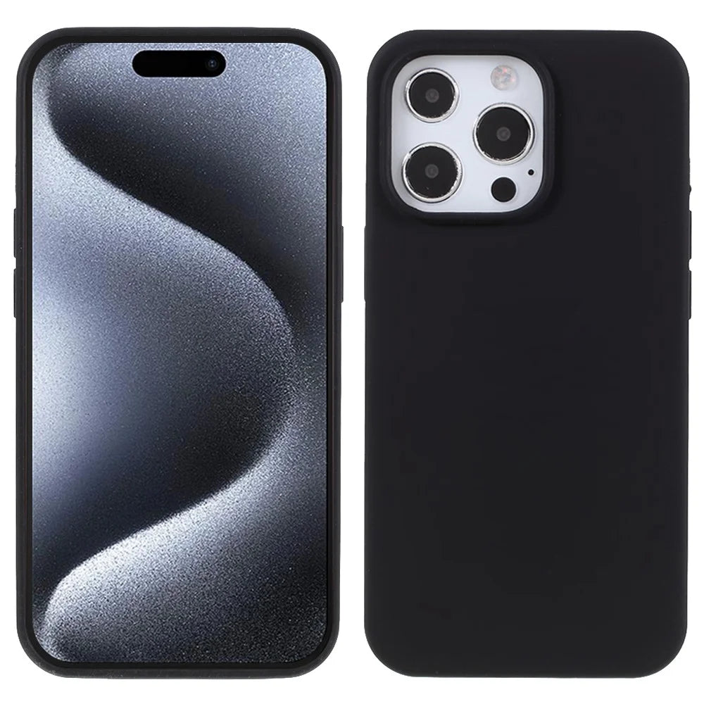 For iPhone 15 Pro Case Anti-Scratch Ultra-Slim Silicone Phone Back Cover - Black - 1
