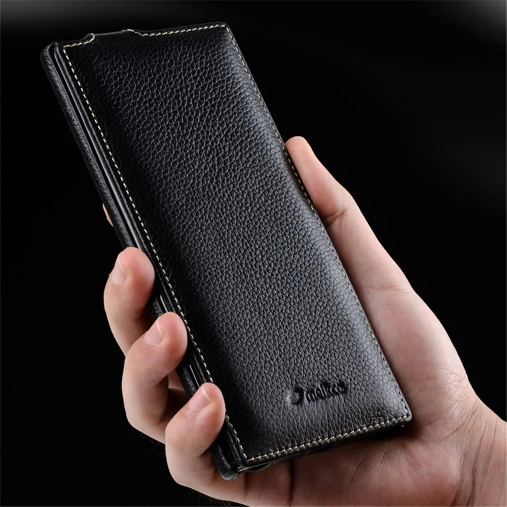 MELKCO For Samsung Galaxy Note20 Ultra / Note20 Ultra 5G Case Vertical Flip Genuine Cow Leather+PC Cover - Black - 2