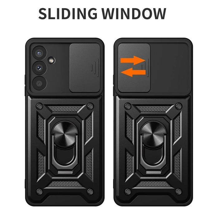 For Samsung Galaxy M14 5G Case PC+TPU Ring Kickstand Phone Cover - Black - 2