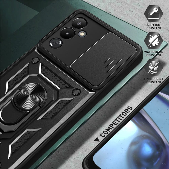 For Samsung Galaxy M14 5G Case PC+TPU Ring Kickstand Phone Cover - Black - 5