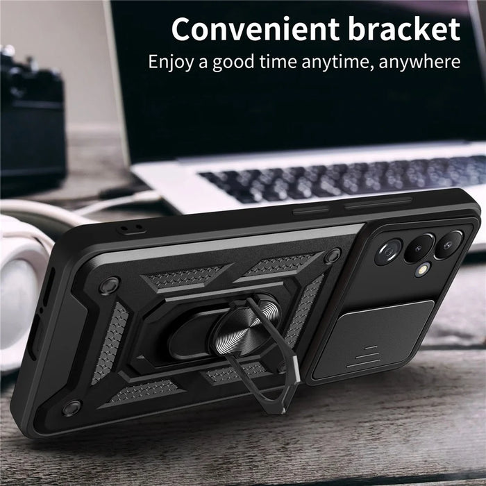 For Samsung Galaxy M14 5G Case PC+TPU Ring Kickstand Phone Cover - Black - 6