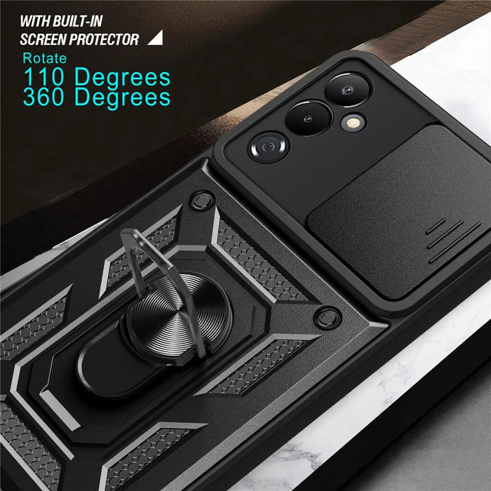 For Samsung Galaxy M14 5G Case PC+TPU Ring Kickstand Phone Cover - Black - 7