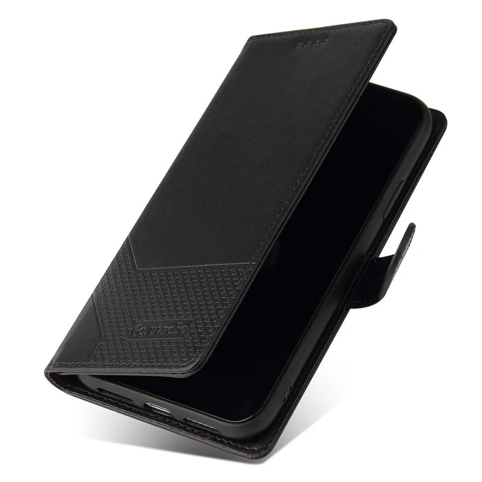 GQ.UTROBE 009 Series for iPhone 15 Case Imprinted PU Leather Wallet Stand Phone Cover - Black - 5