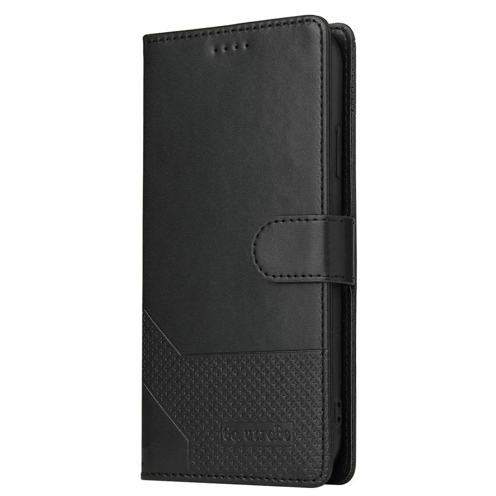 GQ.UTROBE 009 Series for iPhone 15 Case Imprinted PU Leather Wallet Stand Phone Cover - Black - 6