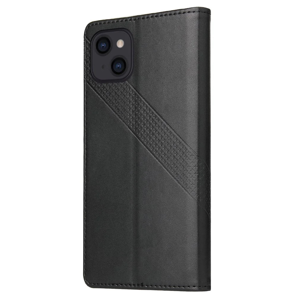 GQ.UTROBE 009 Series for iPhone 15 Case Imprinted PU Leather Wallet Stand Phone Cover - Black - 7