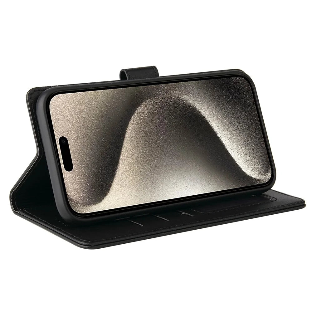 GQ.UTROBE 009 Series for iPhone 15 Pro Case Imprinted Leather Phone Cover with Wallet Stand - Black - 2