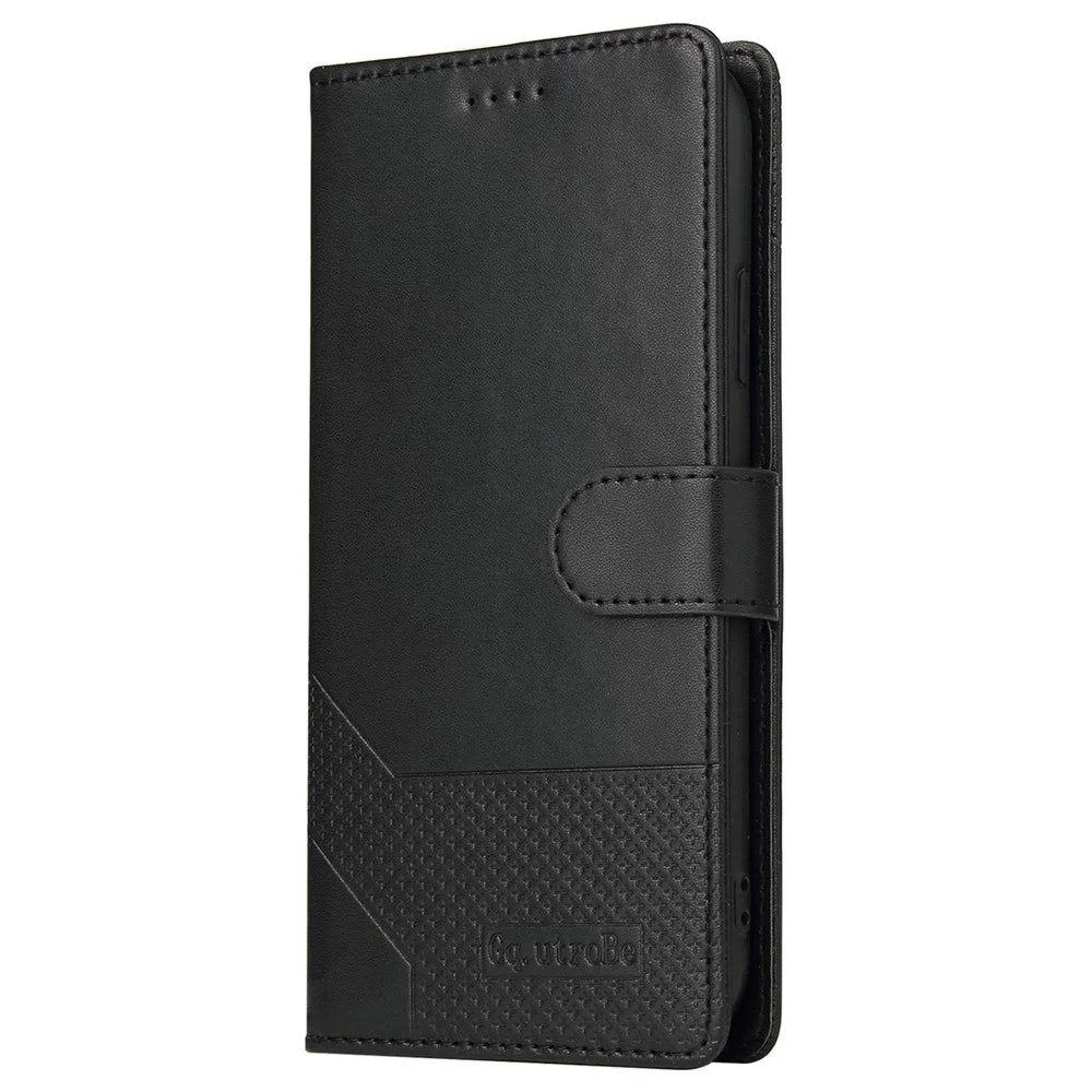 GQ.UTROBE 009 Series for iPhone 15 Pro Case Imprinted Leather Phone Cover with Wallet Stand - Black - 6