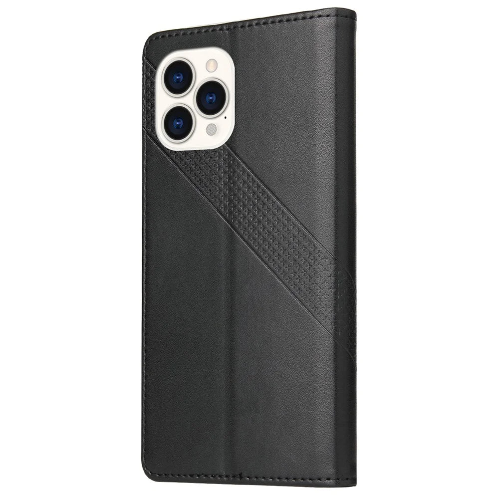 GQ.UTROBE 009 Series for iPhone 15 Pro Case Imprinted Leather Phone Cover with Wallet Stand - Black - 7