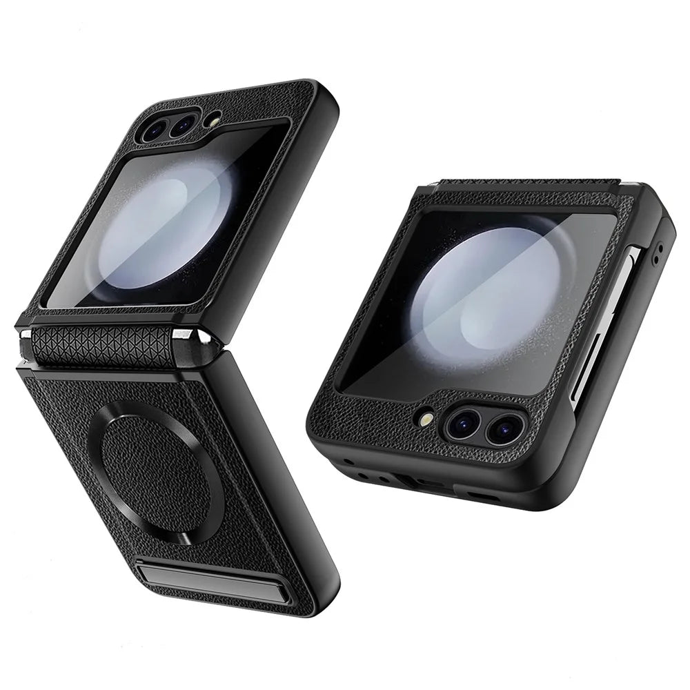 For Samsung Galaxy Z Flip5 5G Kickstand Case Hard PC Phone Cover Magnetic Case - Black - 1