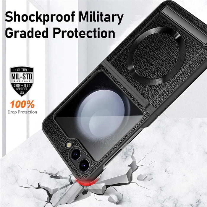 For Samsung Galaxy Z Flip5 5G Kickstand Case Hard PC Phone Cover Magnetic Case - Black - 4