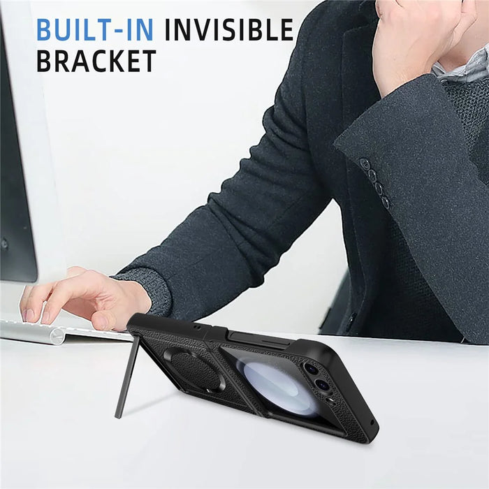 For Samsung Galaxy Z Flip5 5G Kickstand Case Hard PC Phone Cover Magnetic Case - Black - 5