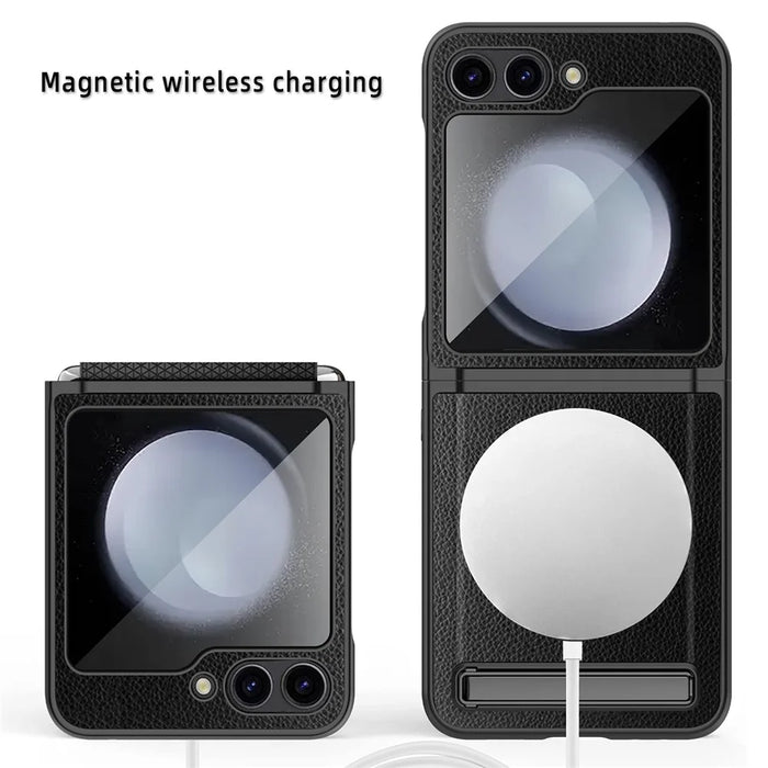 For Samsung Galaxy Z Flip5 5G Kickstand Case Hard PC Phone Cover Magnetic Case - Black - 6