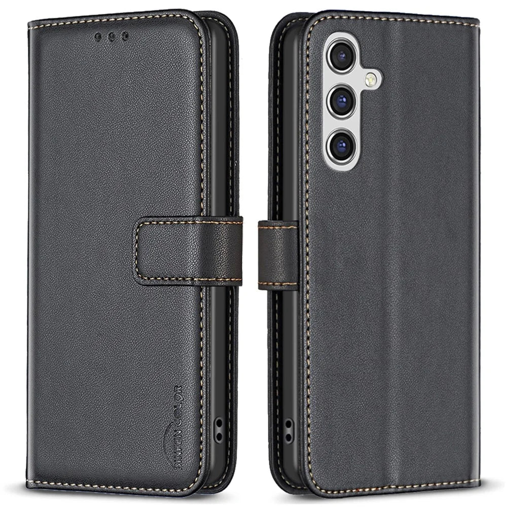 BINFEN COLOR BF17 For Samsung Galaxy A05s 4G Case Wallet PU Leather Stand Phone Cover - Black - 1